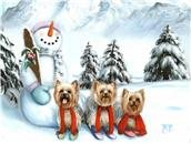 Winter Wonderland Christmas, winter, painting, print, Yorkshire Terrier, art, Yorkie note cards
