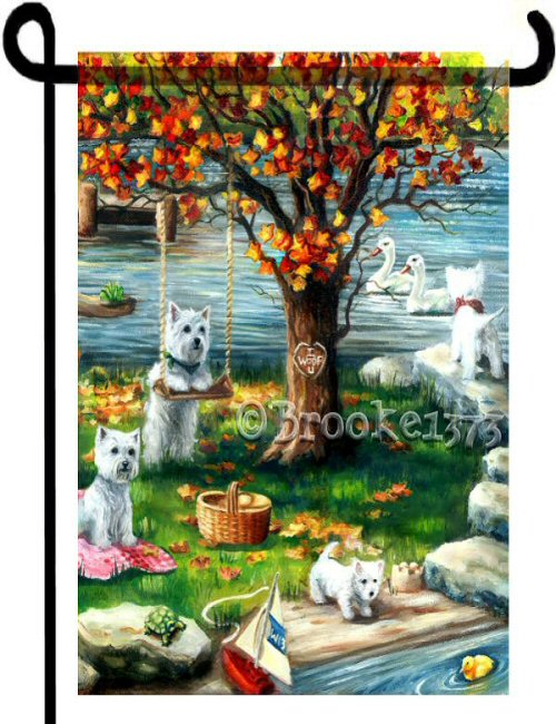 Garden Flags Several Westies Adorn This Flag With Autumn Scene West Highland White Terrier 12x18 Garden