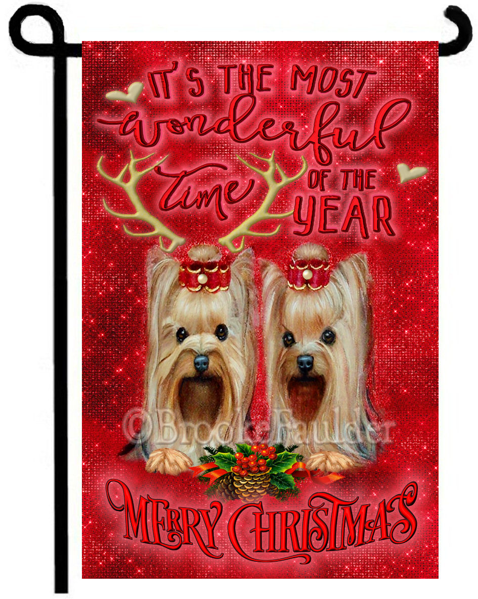 Yorkshire terrier Christmas garden flag