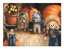 Autumn, painting, print, Yorkshire Terrier, art, Yorkie note cards