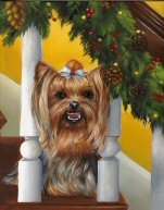 Yorkie, dog commission, painting, art note cards, Victorian Sofa