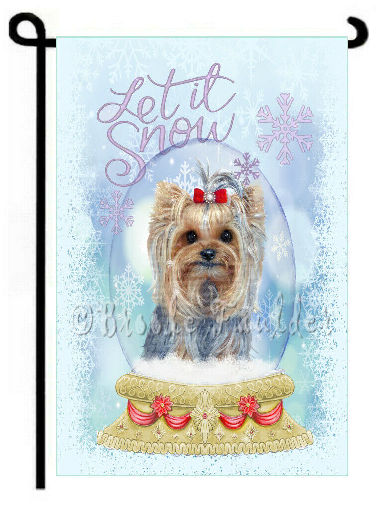YORKIE painting GARDEN FLAG Dog Art Yorkshire Christmas Catching Snowflakes 
